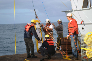 Ocean observing equipment being recovered in the Pacific