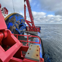Recovered biofouled buoy stowed onboard