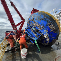 Initial cleaning of biofouled buoy