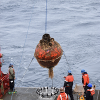 Recovery of flanking mooring sphere after one year in the ocean