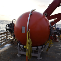 Closeup of Flanking mooring sphere ready to go into the water