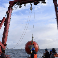 Flanking mooring sphere ready to go into the water