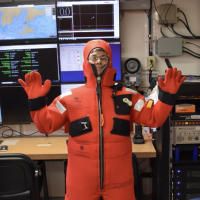 Chief Scientist Sheri White in a survival suit