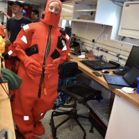 Instrumentation Lead Jennifer Batryn in a survival suit