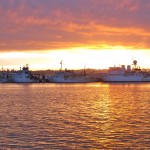 The National Oceanic and Atmospheric Administration’s (NOAA) Pacific fleet at sunrise, docked in the Yaquina Bay, OR. (Photo Credit: Jack Barth, OSU)