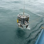 - CTD cast deployment for testing of two acoustic releases and a calibration of a number of microcat instruments attached to the rosette. (Photo Credit: OOI Coastal Global Scale Nodes program Argentine Basin deployment team)