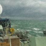 Rough seas and weather at the beginning of the cruise on the way to the Argentine Basin Array site. (Photo Credit: OOI Coastal Global Scale Nodes program Argentine Basin deployment team)