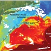 Gulf Stream Ring Water Intrudes onto Continental Shelf Like “Pinocchio’s Nose” Satellite imagery shows the exchange of warm core ring water (red) with the colder continental shelf waters (blue). Satellite imagery, however, could not help scientists determine the underlying process for the warm water intrusion; instead they used data from ocean robots or “gliders” recently installed off the coast of Massachusetts. The scientists have dubbed the events “Pinocchio’s Nose Intrusions” (PNI) because the warm intruding water continues to ‘grow’ for hundreds of miles, moving in the opposite direction from the northward movement of the Gulf Stream. (Illustration by Jack Cook, Woods Hole Oceanographic Institution)