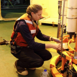 Preparing instruments on the CTD for deployment on the RV Palmer in 2014. Photo credit Isa Rosso.