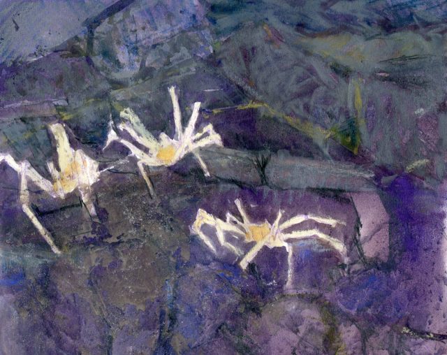 Spider crabs, 2021. Catherine Gill painted spider crabs on a new lava flow erupted in the summit of Axial Seamount in 2011.