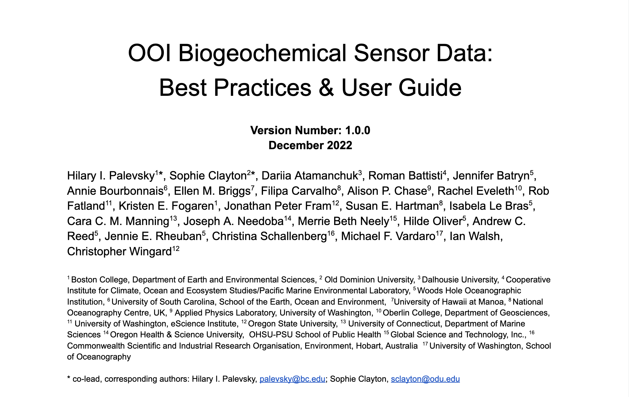 OOI Biogeochemical Sensor Data Best Practices and User Guide: Open ...